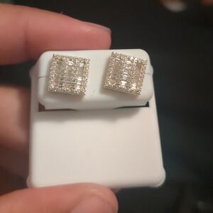 Sterling Silver CZ baguette square earrings